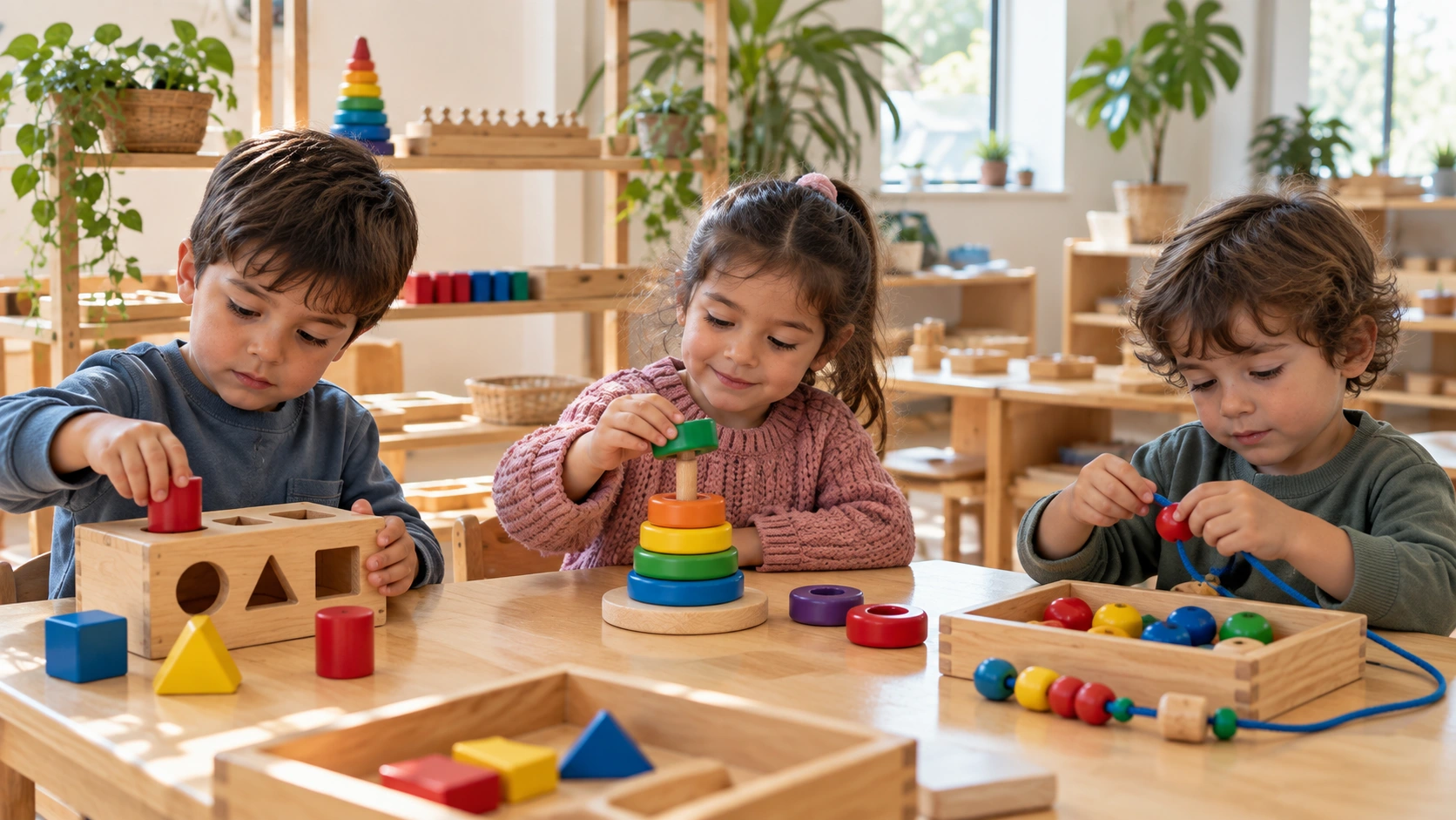 Niños y niñas aprenden de forma autónoma con materiales Montessori